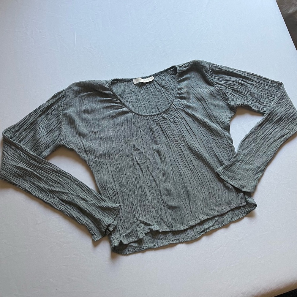 SAVANNAH‎ MORROW grey textured gauze cotton blend pleated square neck top